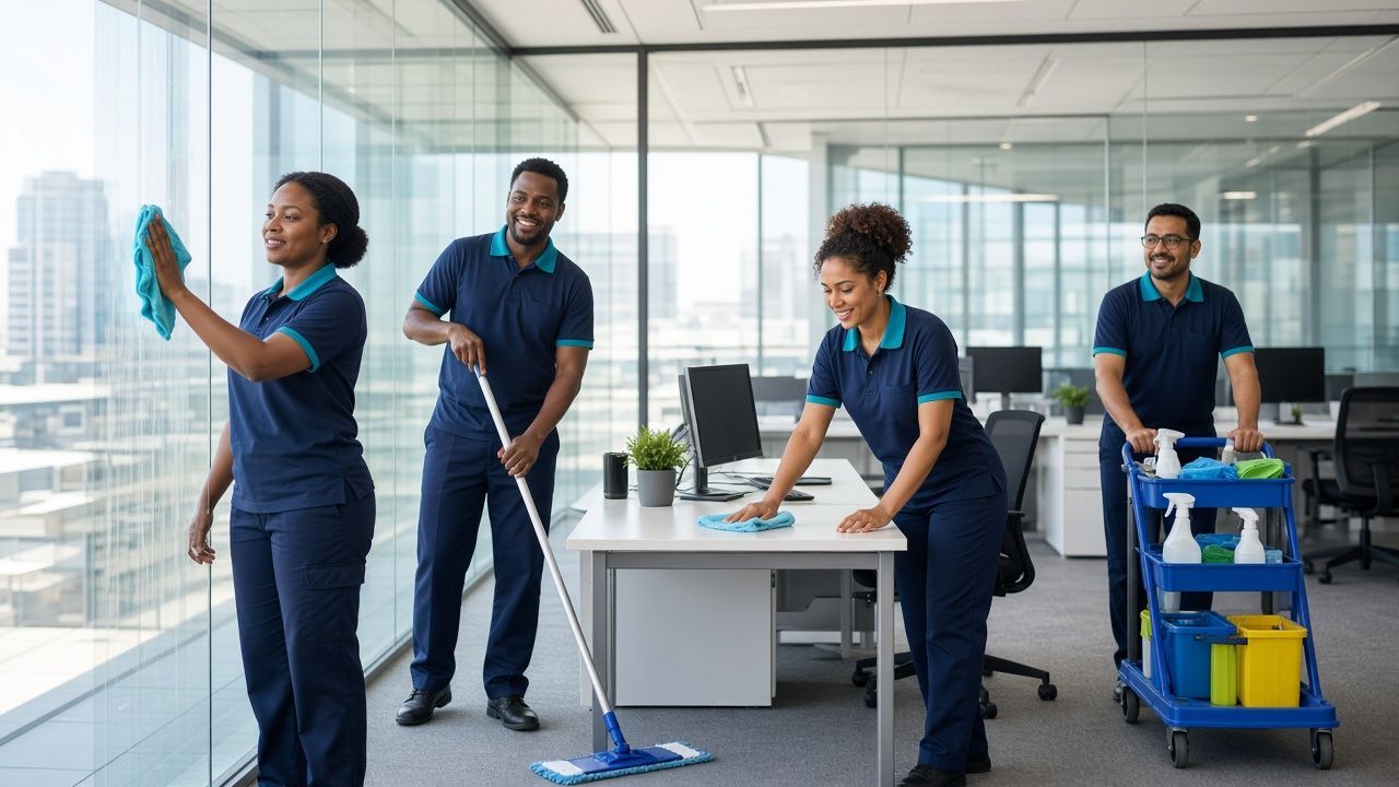CleanServe SA cleaning team in a modern office